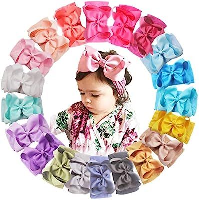 20 Colors Baby Girls Soft Elastic Nylon Headbands 6 inches Grosgrain Ribbon Hair Bows Stretchy He... | Amazon (US)