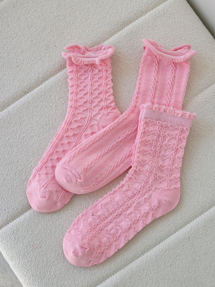 3pairs Women Heart Embroidered Fashionable Crew Socks For Daily Life | SHEIN