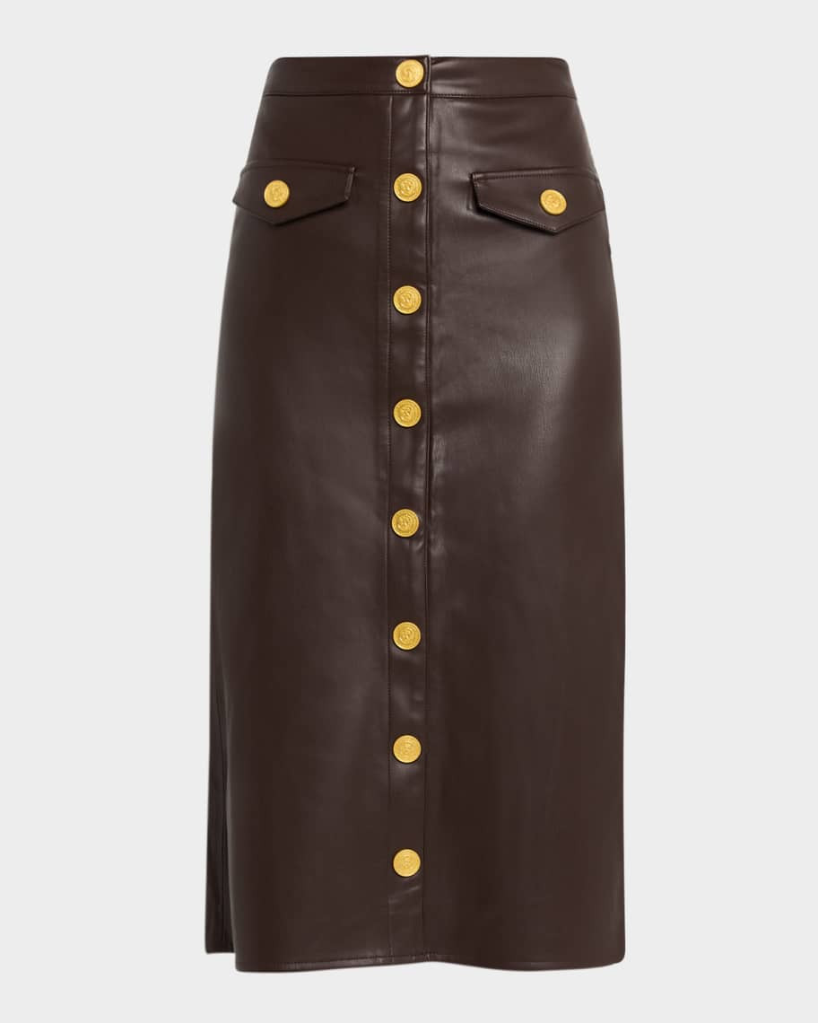 Milann Vegan Leather Midi Skirt | Neiman Marcus