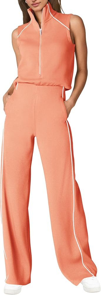 SENSERISE Womens Summer Jumpsuits Dressy Casual Sleeveless Mock Neck Top Wide Leg Pants Romper wi... | Amazon (US)