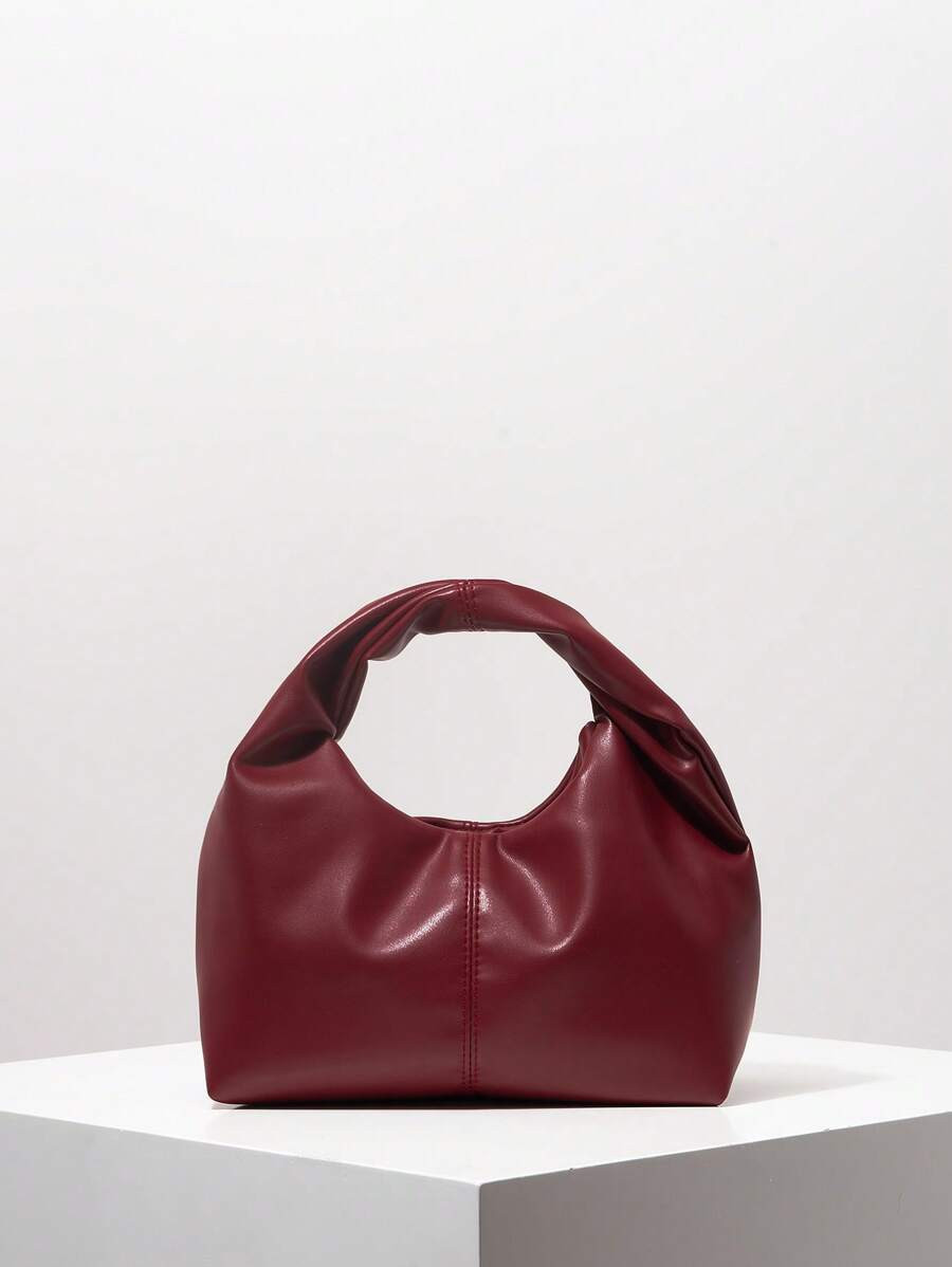 1pc Fashion Asymmetric Twist Square Handbag, PU Tote Bag, Wine Red Color, Daily Office Bag, Top H... | SHEIN