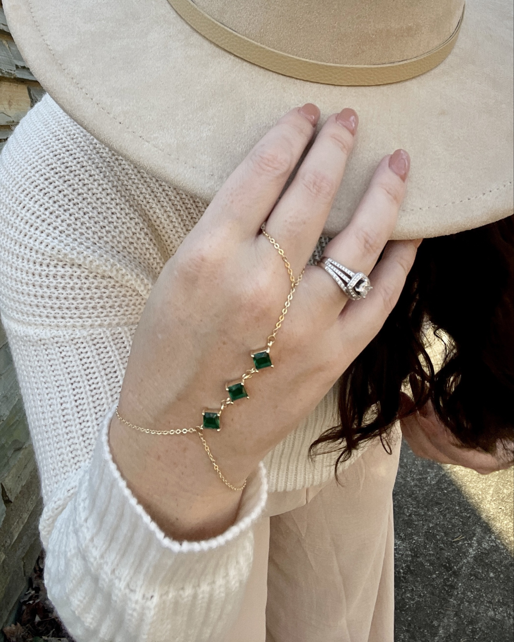 Green Emerald Hand Chain Bracelet 14k Gold Finger Ring Bracelet Hand Chain for Women 6" to 8" Adjustable length

#LTKstyletip #LTKfindsunder50
