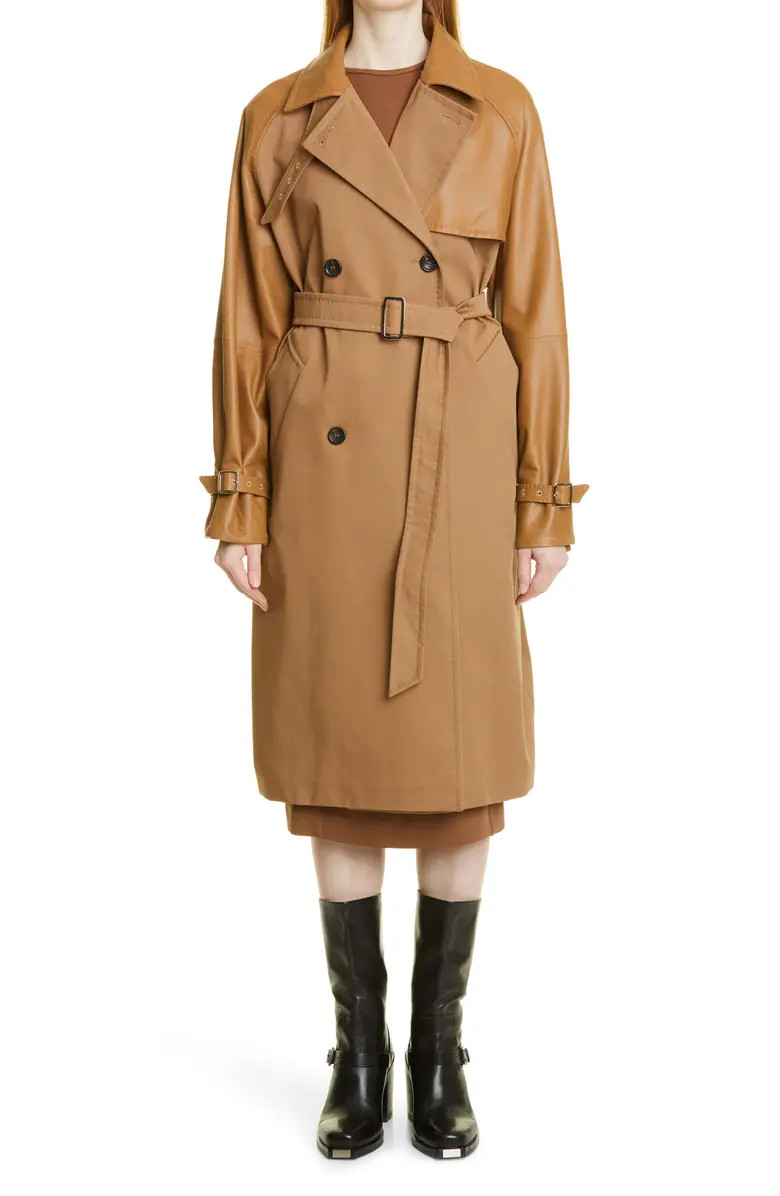 Max Mara Lichene Cotton & Leather Trench Coat | Nordstrom | Nordstrom