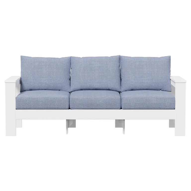 Better Homes & Gardens Ezra Outdoor HDPE Sofa, White with Blue Cushions | Walmart (US)