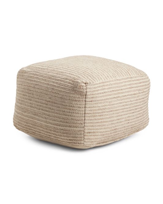 Made In India 20x14 Woven Stripe Wool Pouf | TJ Maxx