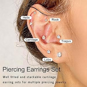 6Pcs Flat Back Stud Earrings Set for Women & Men \u2013 2,3,4,5,6,7,8mm Diamond Silver Plated Sur... | Amazon (US)