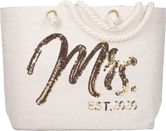 ElegantPark Future Mrs. EST. 2020 Large Bride Tote Bag Personalized Wedding Bachelorette Bridal S... | Amazon (US)