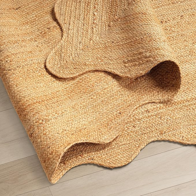 GRUHUM Jute Area Rug 6'x9' ft Wave Scalloped Natural Fibre Handwoven Boho Reversible Rustic Vinta... | Amazon (US)