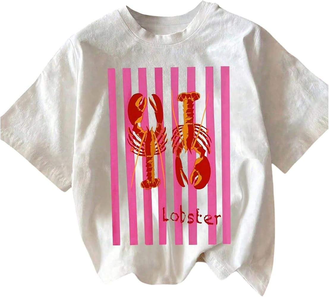 Women's Star Graphic Letter Print Tee Tops Casual Crewneck Short Sleeve T Shirt | Amazon (US)