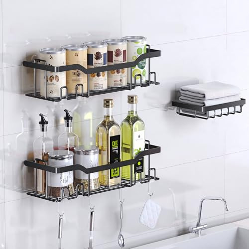 LLDDHHWW Shower Caddy Adhesive, No Drill Bathroom Shower Organizer, 3 Pack Adhesive Bath Organizers with 8 Hooks and Soap Holder, Rustproof Shower Shelves for Bathroom Storage & Home Decor | Amazon (US)