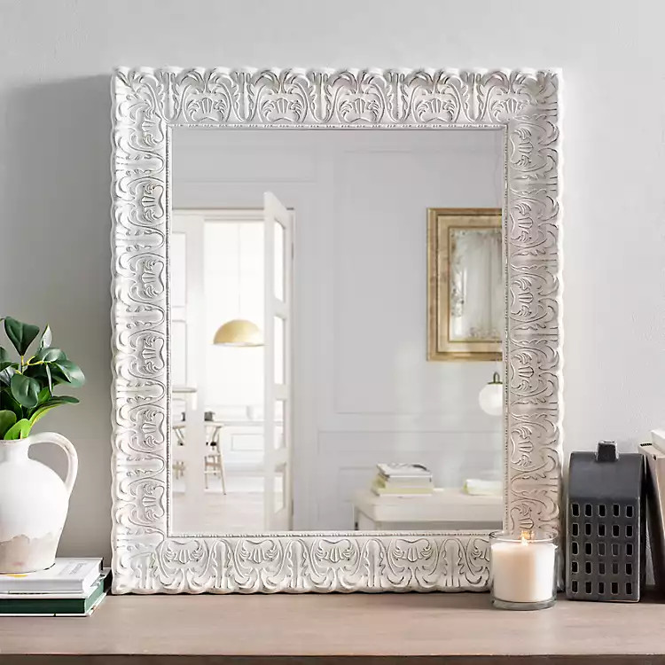 White Distressed Ornate Framed Mirror | Kirkland's Home