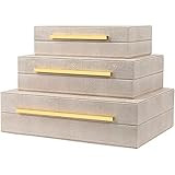 Kingflux Faux Ivory Shagreen Leather Set of 3 Pcs Decorative Boxes, Storage Boxes Jewelry Organiz... | Amazon (US)