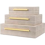Kingflux Faux Ivory Shagreen Leather Set of 3 Pcs Decorative Boxes, Storage Boxes Jewelry Organiz... | Amazon (US)
