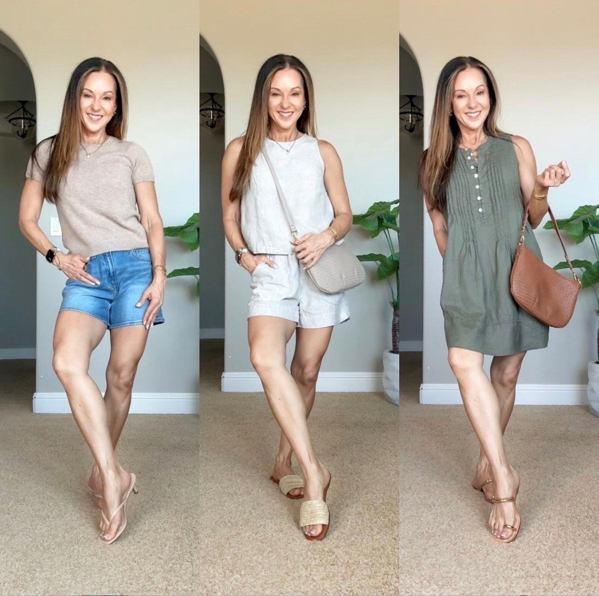 Easy outfits for that in between season when it still feels like summer but I’m ready for fall colors. Lightweight pieces, earthy neutrals and simple silhouettes make the transition a little easier.

Summer to fall outfits, Transitional fashion, Linen outfit, Casual dress, Denim shorts, Neutral style, Petite fashion, Everyday outfits, EverydayHolly

#LTKootd #LTKOver40 #LTKPetite