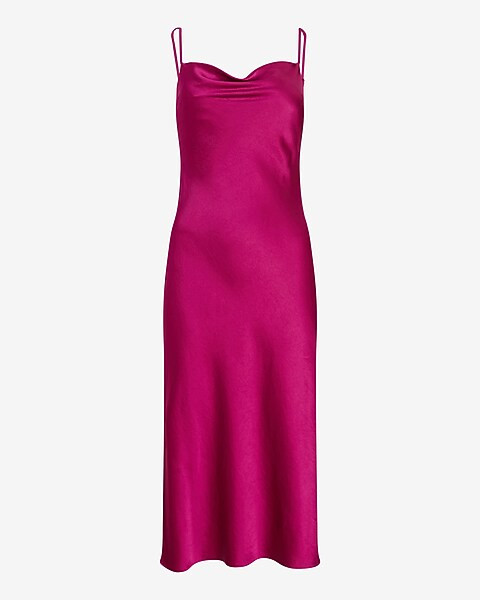 Satin Cowl Neck Midi Slip Dress | Express