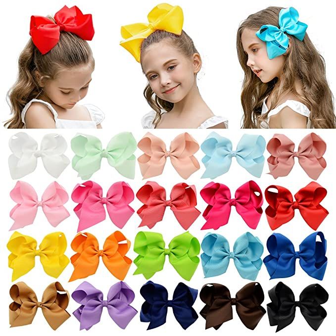 DEEKA 20 PCS Multi-colored 6" Hand-made Grosgrain Ribbon Hair Bow Alligator Clips Hair Accessorie... | Amazon (US)