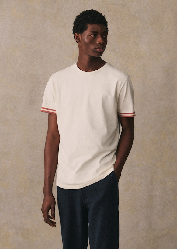 Lucio T-Shirt - Ecru Beige Stripes - Organic Cotton - Sézane | Sezane Paris - US