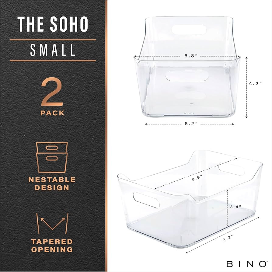 BINO | Plastic Storage Bins, Small - 2 Pack, Clear | THE SOHO COLLECTION | Pantry Organizers and ... | Amazon (US)