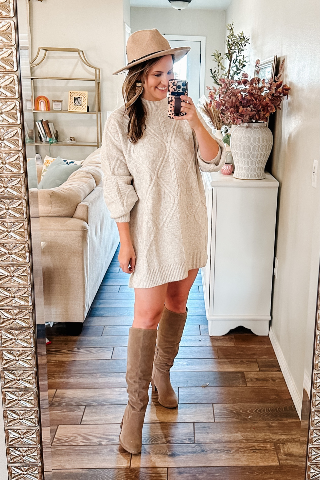 LTK sale! Pink lily is 30% off with code LTK30 ⭐️ Sweater dress is pink lily & would be great for fall pictures, date night or family photos.  I’m 5’6” for reference & wearing a size m. Could also be worn with tights. 

Sweater dress. Fall boots. Knee high boots. Fall dress. Fall outfits. 

#LTKfindsunder50 #LTKSeasonal #LTKSale