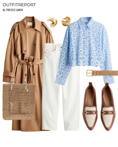 Trench coat outfit in loafers white denim jeans blue shirt 

#LTKstyletip #LTKshoecrush #LTKitbag
