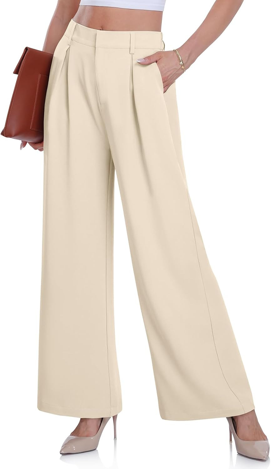 DACESLON Women's Causal Wide Leg Pants High Elastic Waisted in The Back Business Work Trousers Lo... | Amazon (US)