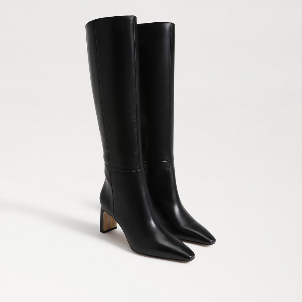 Sylvia Wide Calf Knee High Boot Black Leather | Sam Edelman