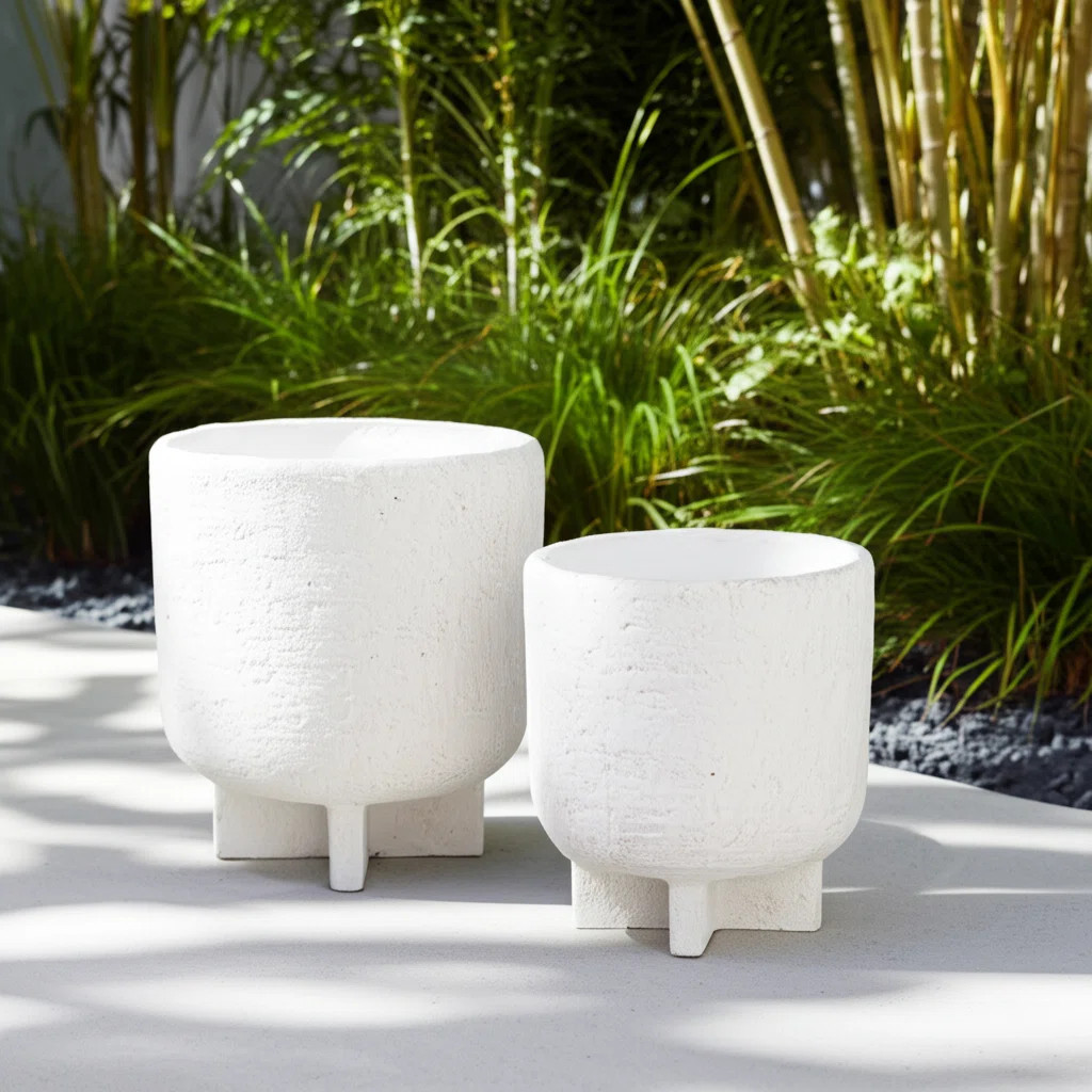 Planters Pottery And Cement Textured Finish For Home Or Garden Use Set Of 2 - 8", 6" White (Set o... | Wayfair North America