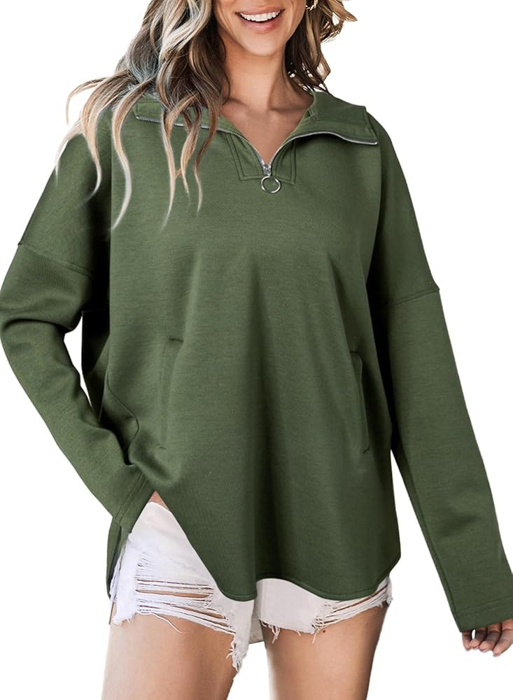 EVALESS Women's Oversized Hoodies Casual Long Sleeve Half Zipper Pocket Sweatshirt Pullover Tops | Amazon (US)