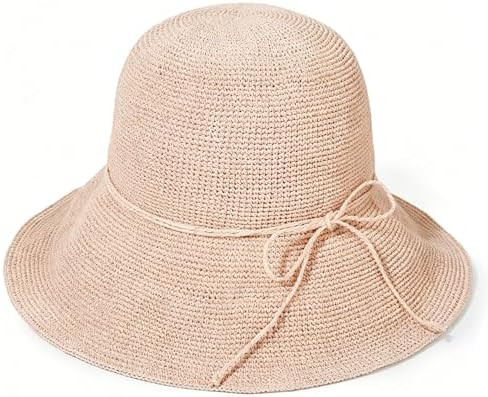 Beach Sun Hats for Women Foldable Handmade Straw Bucket Summer Hat Packable UV Protection Travel | Amazon (US)