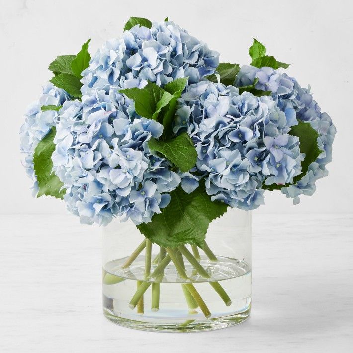 Faux Blue Hydrangea Arrangement in Glass Vase | Williams-Sonoma