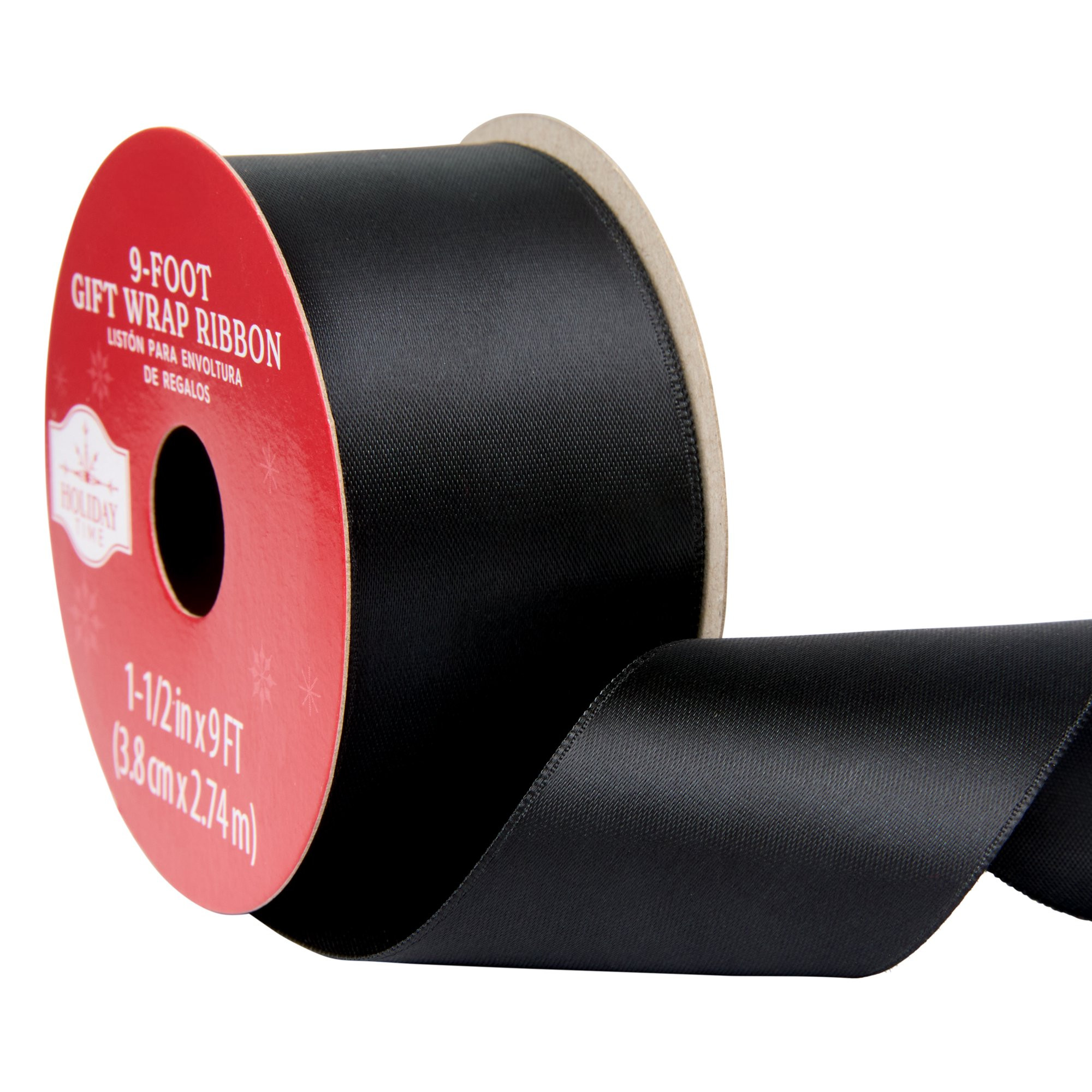 Black Satin Christmas Ribbon, 1.5 in x 9 ft, by Holiday Time - Walmart.com | Walmart (US)