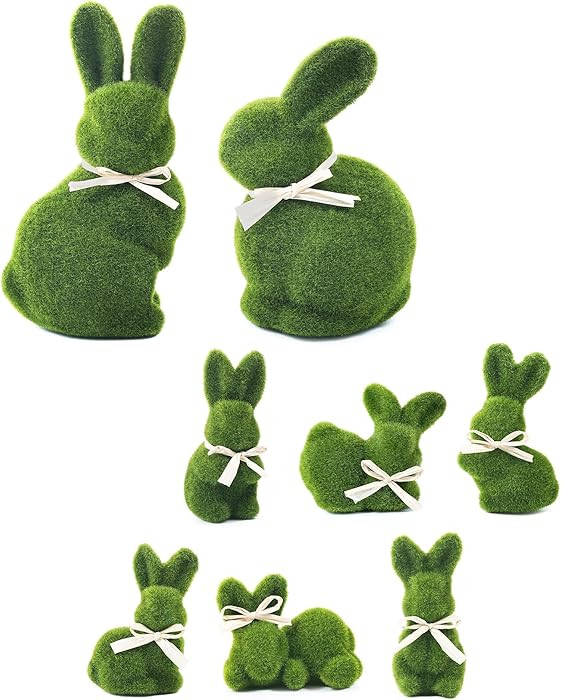 naturevibe 10/5 Inches Moss Easter Bunny Home Decor,Set of 8 Green Faux Moss Parents n Baby Rabbi... | Amazon (US)