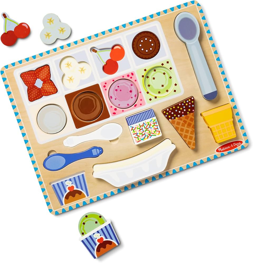 Melissa & Doug Ice Cream Wooden Magnetic Puzzle Play Set, 16 Magnet Pieces with Scooper, Wooden P... | Amazon (US)