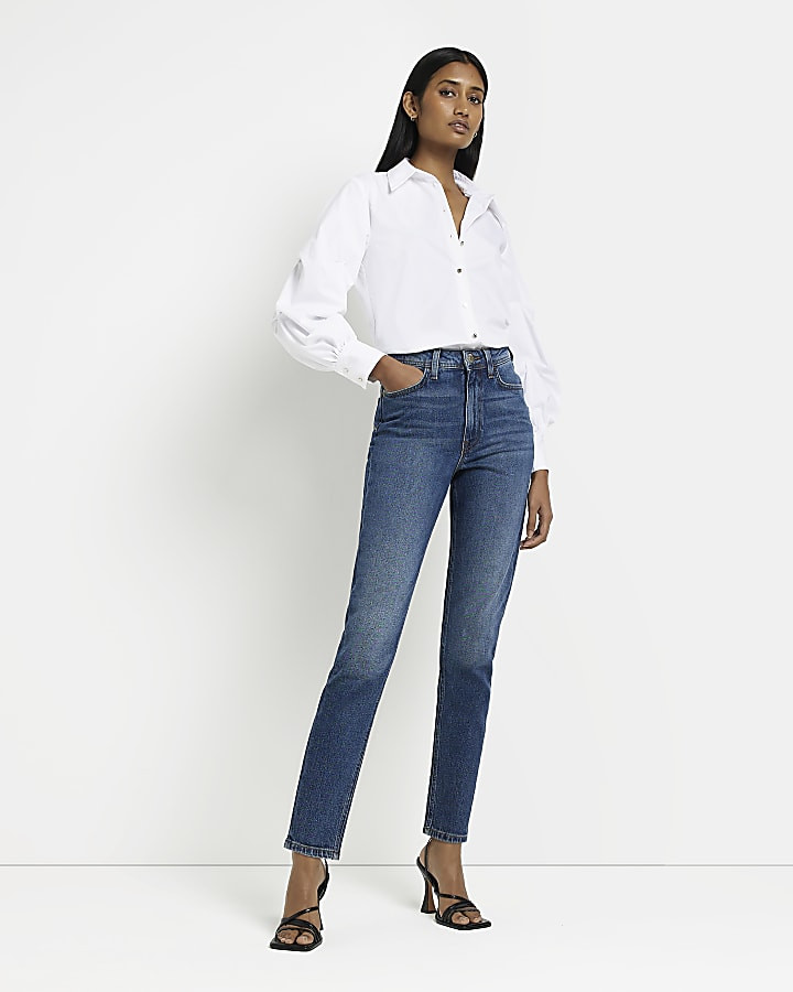 Blue high waisted bum sculpt mom jeans | River Island (UK & IE)