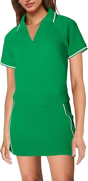 SENSERISE Womens Workout Sets 2 Piece Outfits V Neck Short Sleeve Polo Shirt and Tennis Skort Set... | Amazon (US)