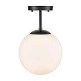 Light Society Zeno Globe Semi Flush Mount Ceiling Light, Frost White Glass with Black Finish, Contem | Amazon (US)