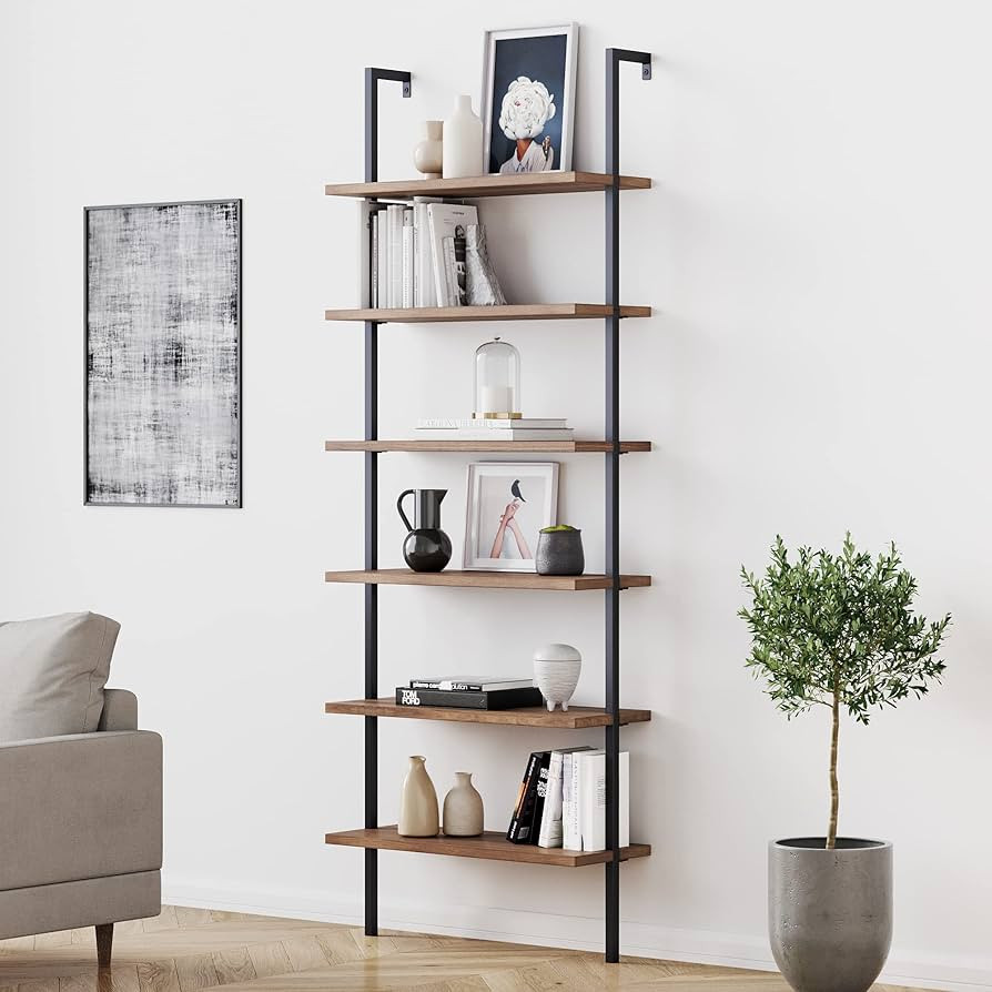 Nathan James Theo 6-Shelf Tall Bookcase, Wall Mount Bookshelf with Reclaimed Wood and Industrial ... | Amazon (US)