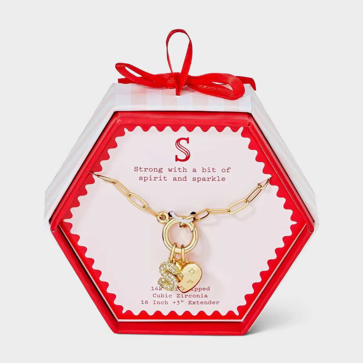 14K Gold Dipped Cubic Zirconia Puffy Heart Charm Initial Necklace - A New Day™ Gold | Target
