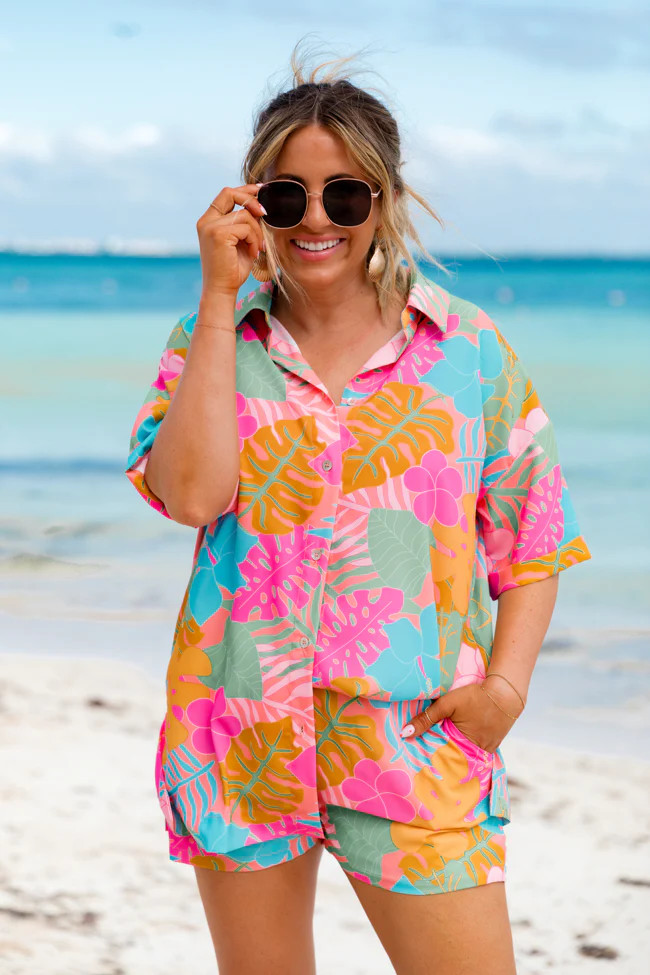 Kabana Krew Bold Tropical Button Up Shirt Krista Horton X Pink Lily | Pink Lily