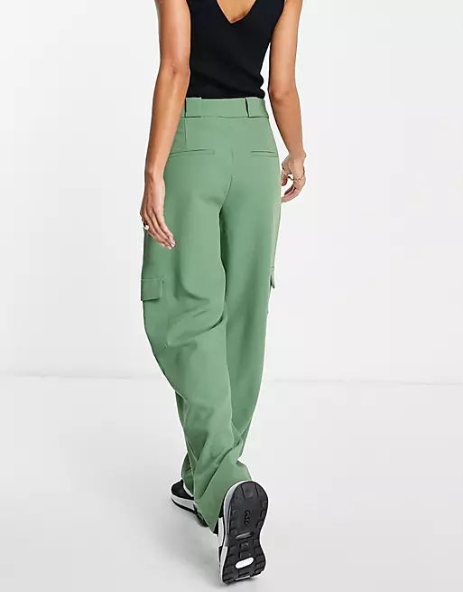 Vero Moda tailored utility pants with zip front in green | ASOS (Global)