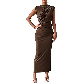 BTFBM Women's Ruched Bodycon Dress Summer Casual Sleeveless Back Slit Elegant Club Evening Party ... | Amazon (US)