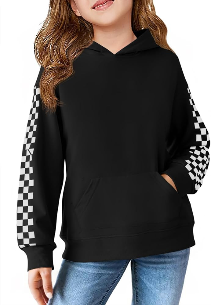 Haloumoning Girls Hoodies Kids Boys Fashion Plaid Long Sleeve Hooded Sweatshirt with Kangaroo Poc... | Amazon (US)