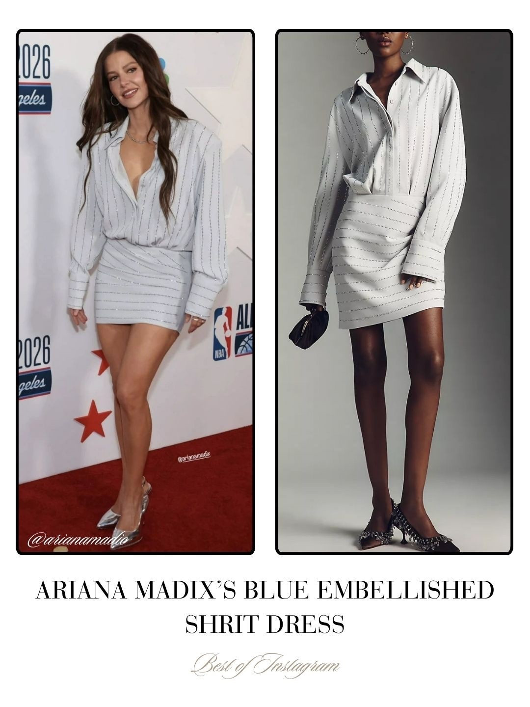 Ariana Madix’s Blue Embellished Shirt Dress 📸 = @arianamadix 