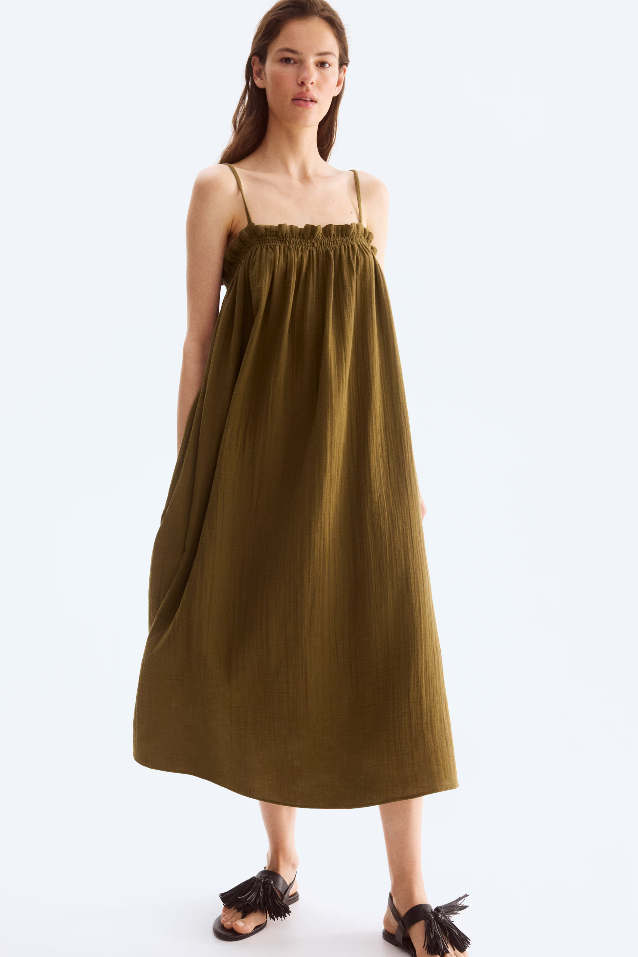 Strappy Muslin Dress - Dark khaki green - Ladies | H&amp;M US | H&amp;M (US + CA)