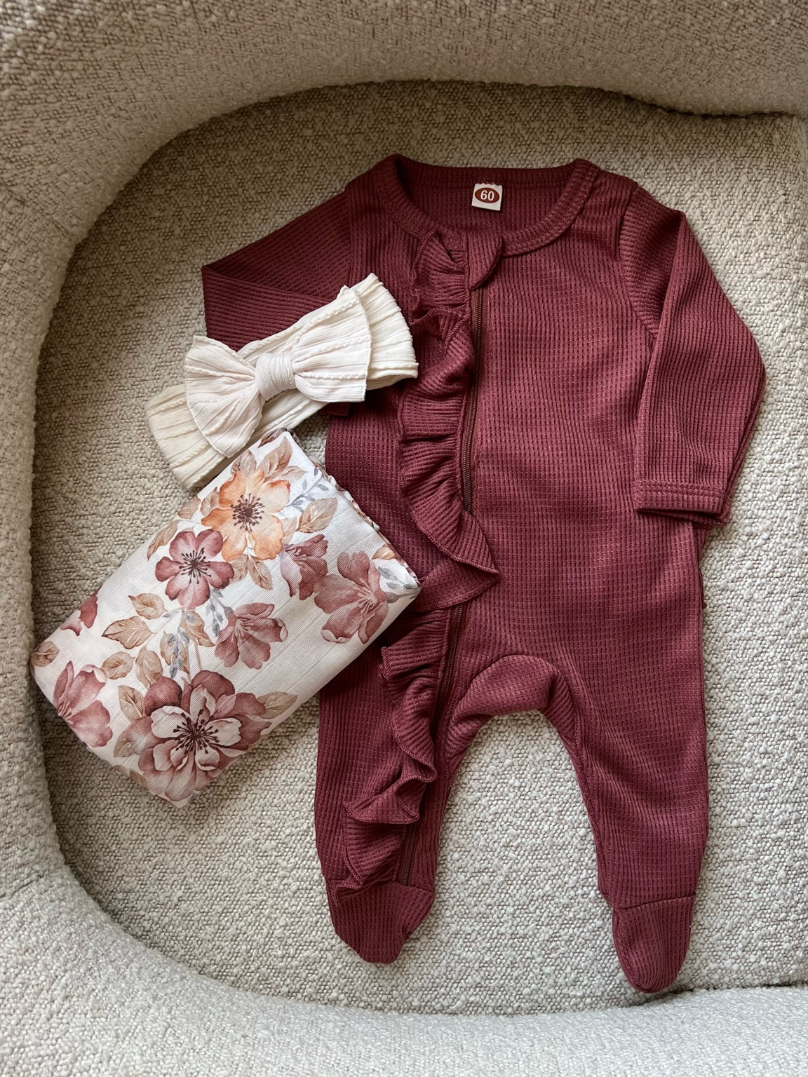 Baby girl burgundy ruffle onesie. Flower swaddle. Newborn. Winter baby. Amazon baby finds  

#LTKBump #LTKBaby #LTKmomlife