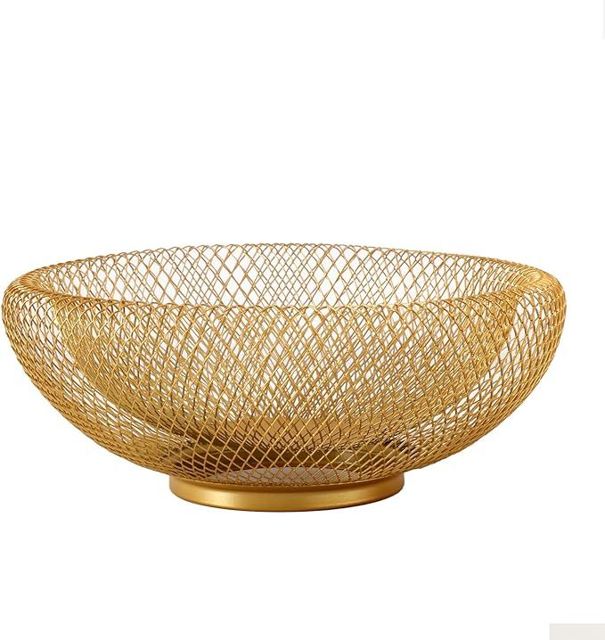 10.5inch Metal Wire Woven Fruit Storage Bowl Basket for Kitchen, Large Black Mesh Fruit Stand, fo... | Amazon (US)