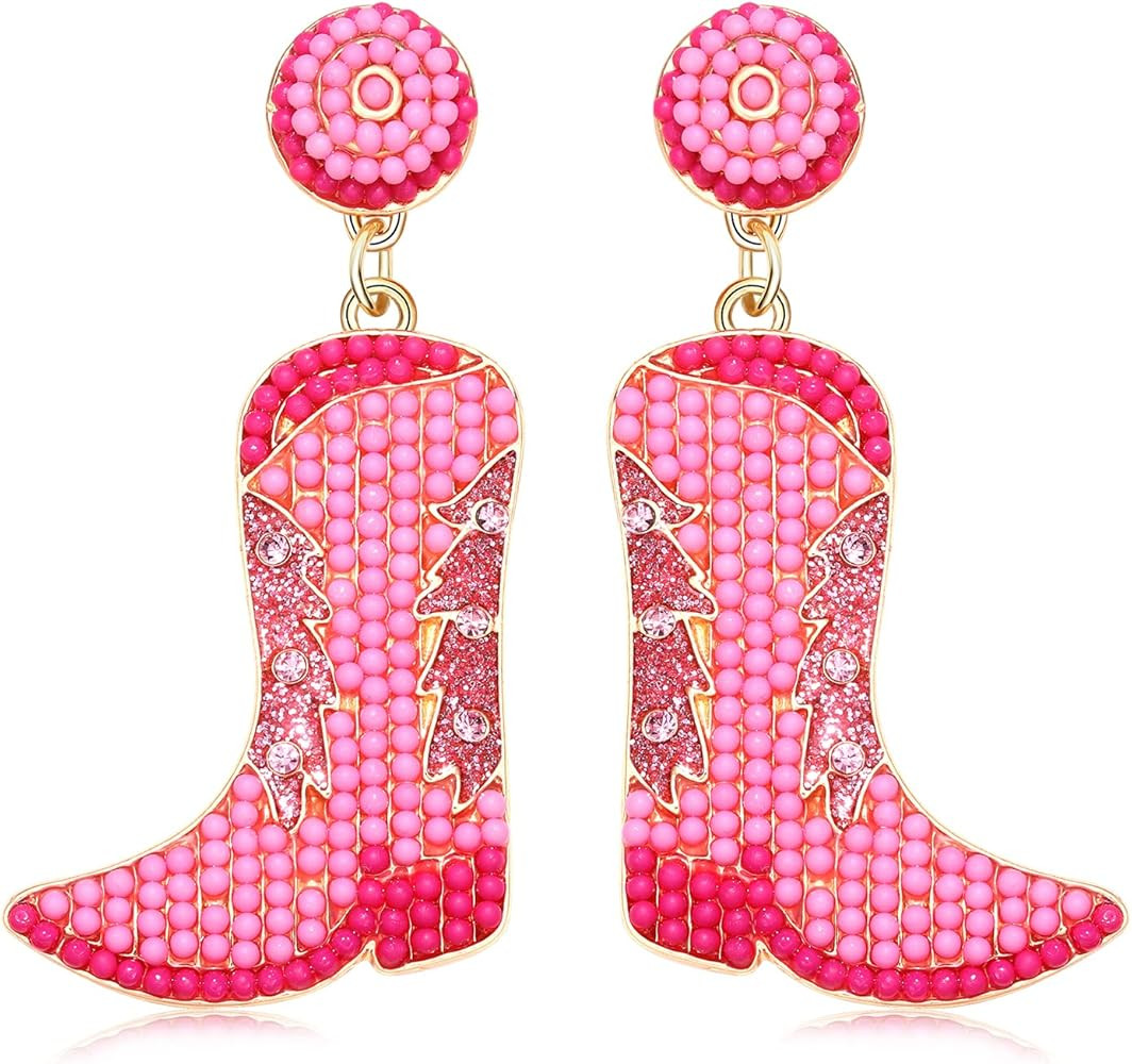 Beaded Cowboy Boot Earring Western Cowgirl Boots Earrings for Women Boho Shoes Dangle Drop Earrin... | Amazon (US)