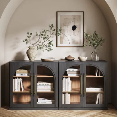 65" Arched TV Stand with Adjustable Shelves,Accent Buffet & Sideboard With Glass Door | Wayfair North America
