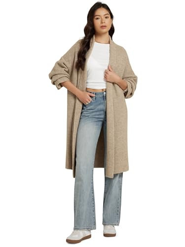 ODODOS Women's Cardigan Sweater Longer Length Open Front Drape Coatigan Warm Soft Knit Long Sleeve Outerwear, Marzipan Heather, Small | Amazon (US)
