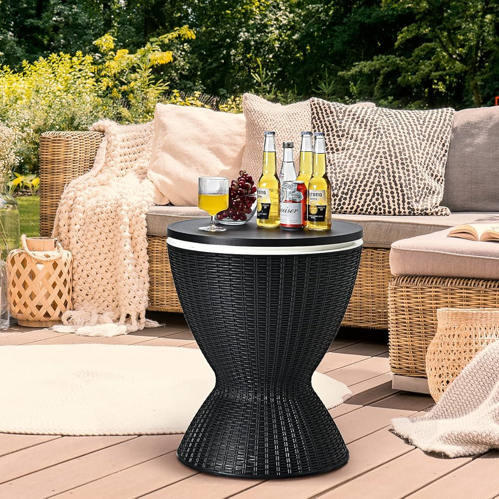 Giantex Cool Bar Table, 8 Gallon Beer and Wine Cooler, Rattan Style Outdoor Cocktail Patio Bar Ta... | Amazon (US)